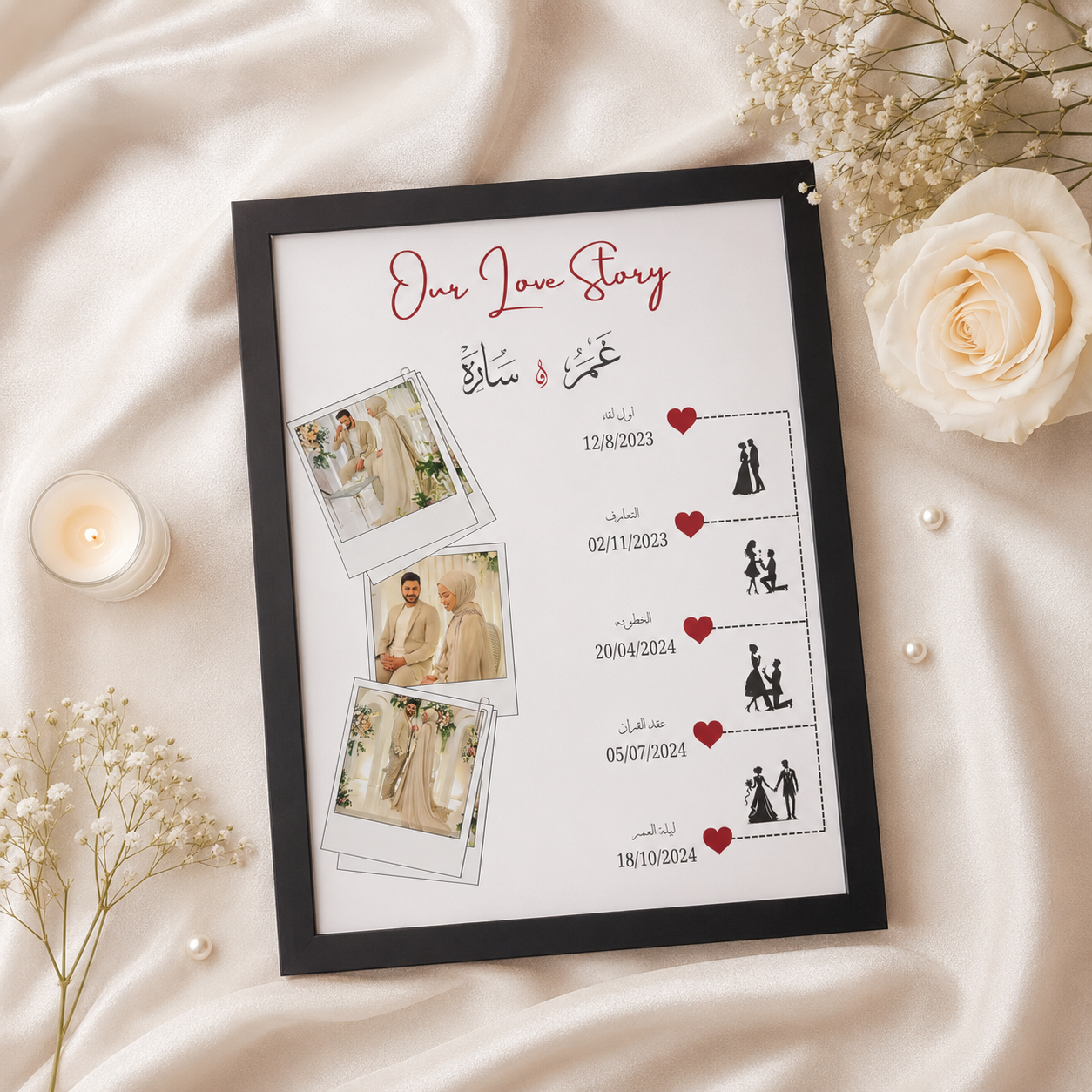 Love story frame set with matching presentation box and gold pen by Ronaia Craft