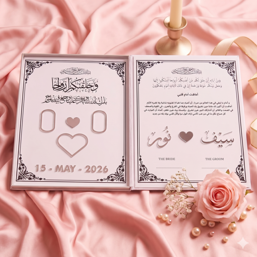 Personalized Nikah Contract Book – Custom Velvet Cover, Names and Date
