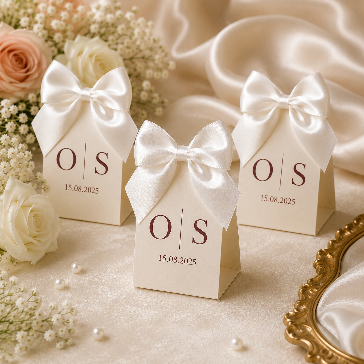 Custom event favors for weddings, engagements and nikah with names, colors and dates